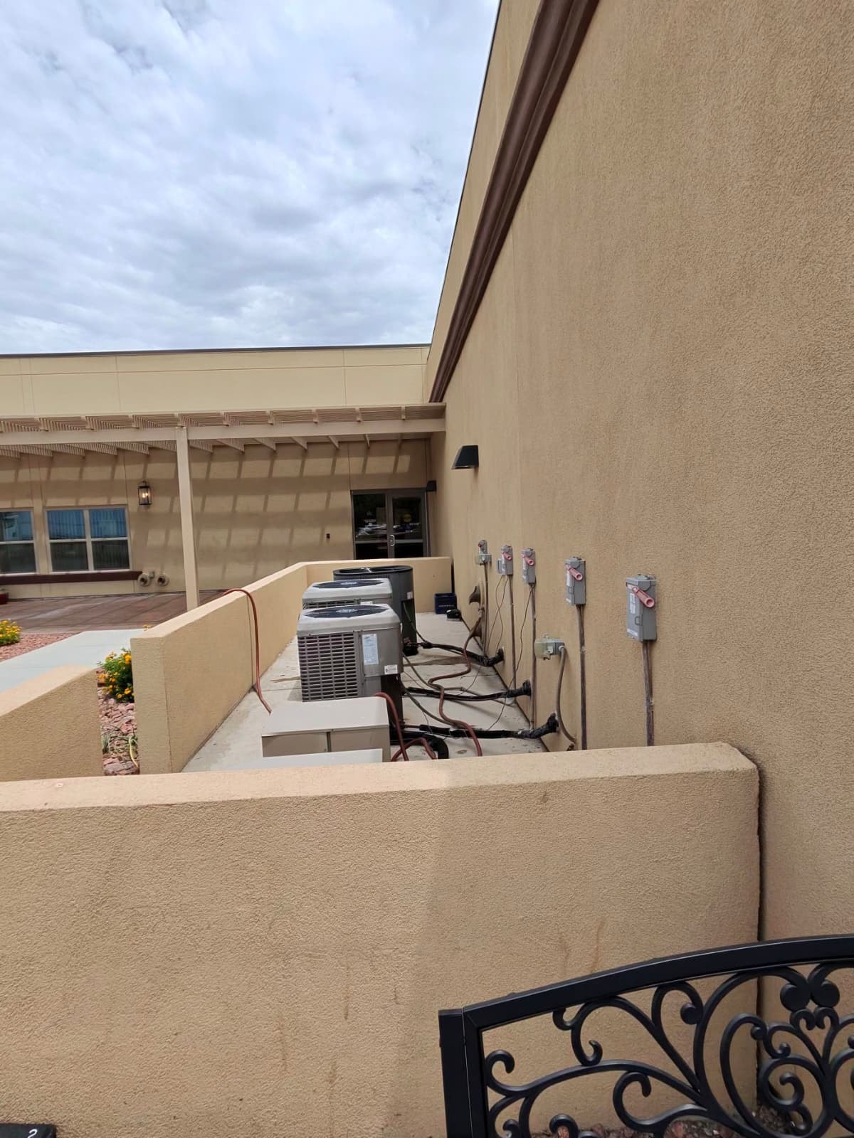 Commercial condenser units at building exterior